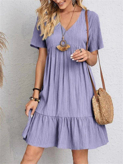 V-Neck Tiered Mini Dress