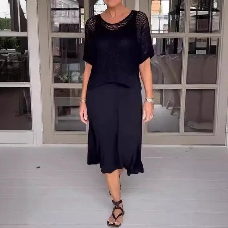 Women’s Classy 2 Piece Set – Elegant Top and Midi Skirt