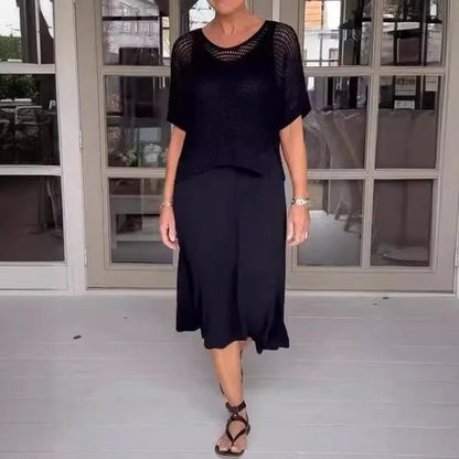 Women’s Classy 2 Piece Set – Elegant Top and Midi Skirt