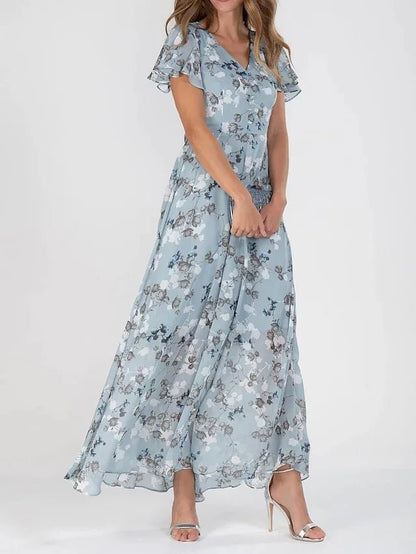 Floral Flutter Sleeve Maxi Dress