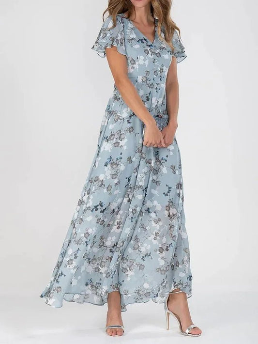 Floral Flutter Sleeve Maxi Dress