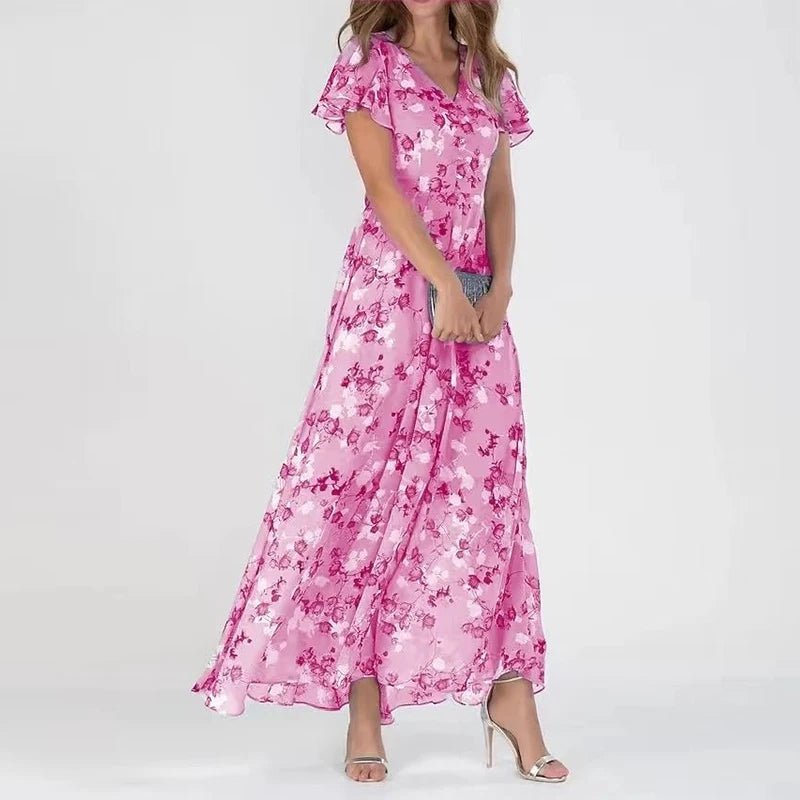 Floral Flutter Sleeve Maxi Dress
