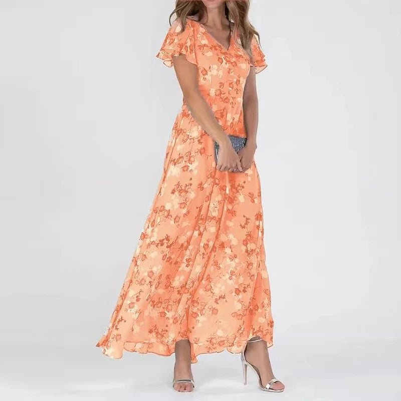 Floral Flutter Sleeve Maxi Dress