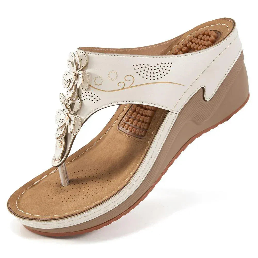 Susan | Women’s Orthopedic Wedge Flip Flops with Floral Detail