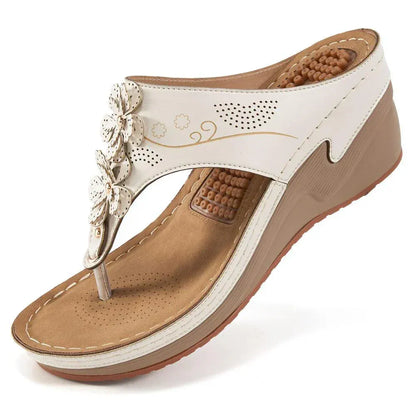 Susan | Women’s Orthopedic Wedge Flip Flops with Floral Detail