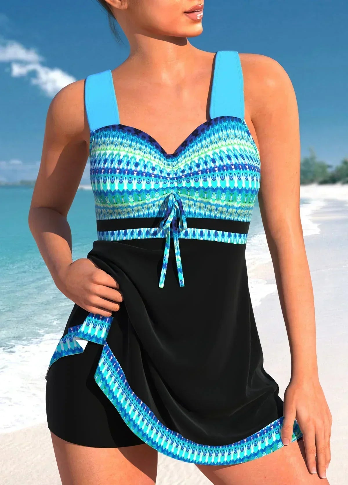 Solenne | Women’s Printed Tankini Dress Swimsuit