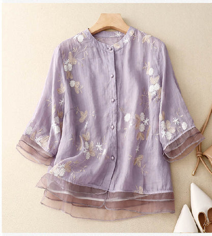 Avery | Lightweight Embroidered Summer Button Top