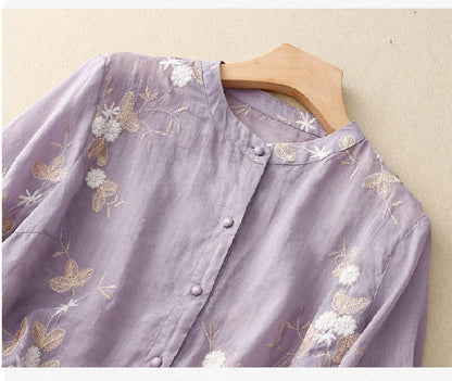 Avery | Lightweight Embroidered Summer Button Top