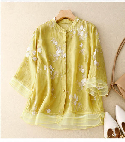 Avery | Lightweight Embroidered Summer Button Top