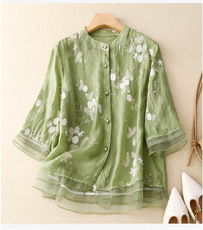 Avery | Lightweight Embroidered Summer Button Top