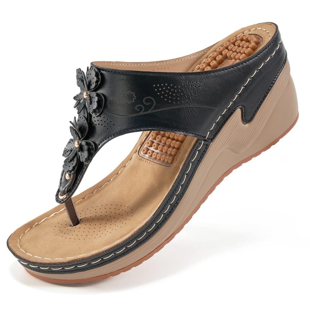 Susan | Women’s Orthopedic Wedge Flip Flops with Floral Detail